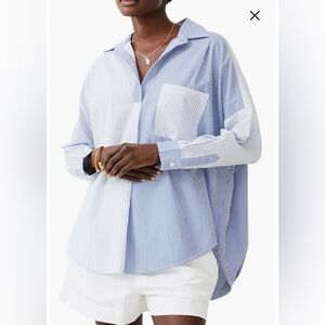 French Connection Women’s Mixed Blue Stripe Popover Shirt Size Medium NWT